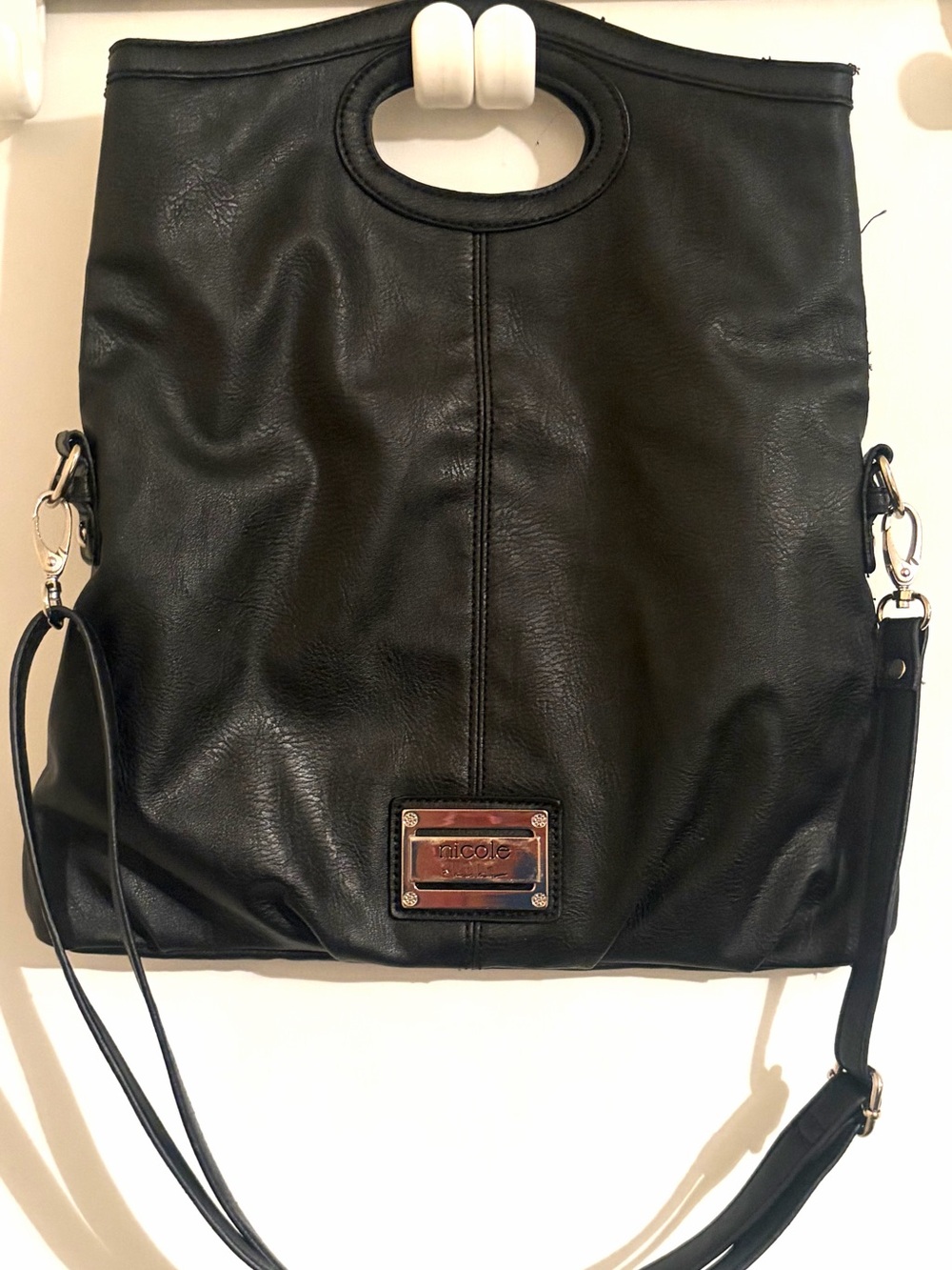Nicole Black Leatherette Tote with Detachable Strap